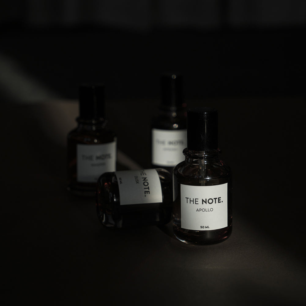 THE NOTE men's perfumes collection including Intenso, Apollo, Amber leather, Oudh – elegant 50ml luxury bottles, best perfume brand in pakistan.