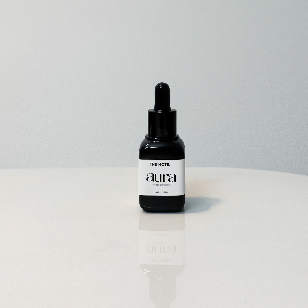 AURA Beard Perfume bottle with a sleek, modern design and a dark, sophisticated label.